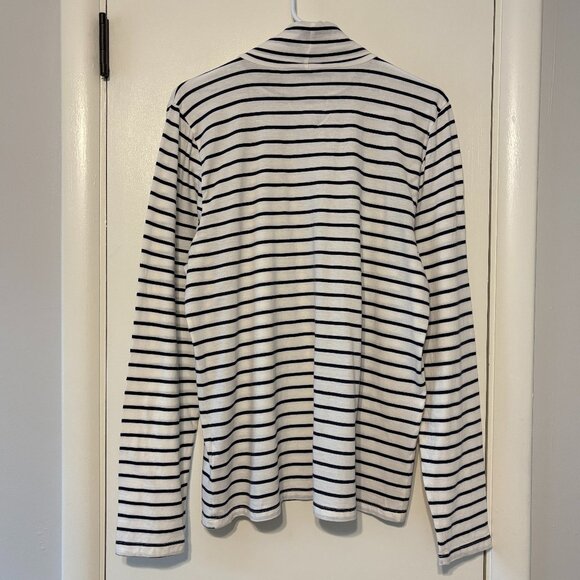 J. Crew #BB750 Women's Navy/White Stripe Printed Tissue Turtleneck Shirt Top XL - Picture 4 of 9